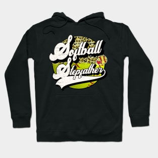 Softball Stepfather Vintage Leopard Softball Family Matching Hoodie